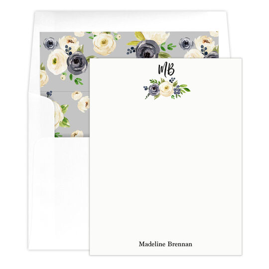 Gray and Ivory Roses Flat Note Cards